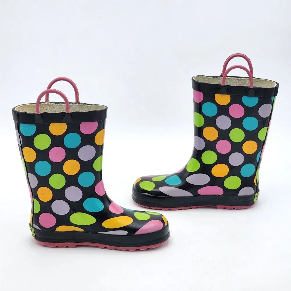 Western Chief Kids Polka Dot Rain Boots Multi Dotty Black Toddler's Size 12